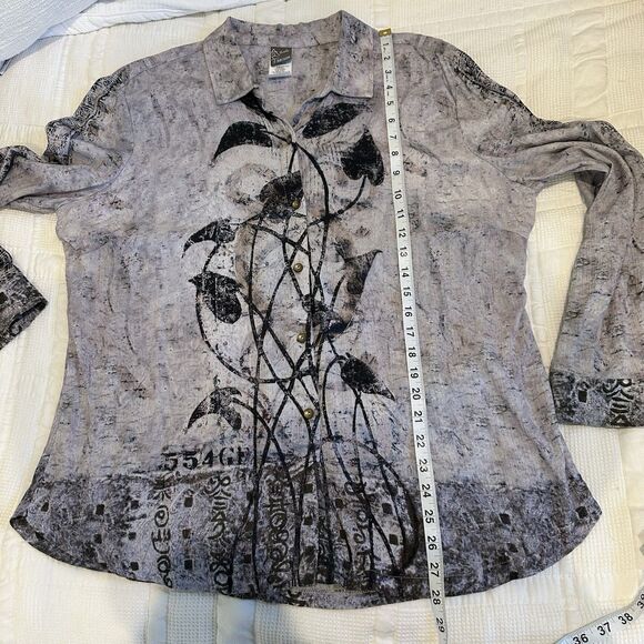Simply Art by DOLCEZZA Top Women’s XL Abstract Button Up Leaf Artsy Lagenlook - Picture 11 of 12